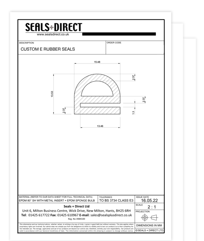 Technical Drawing of a E Shaped Seal