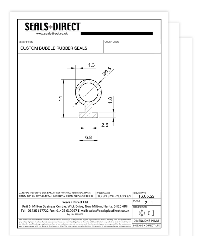 Technical Drawing of a Bubble Seal with Dimensions