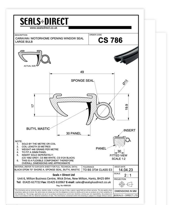 Dimension Drawing of a Caravan Window Seal