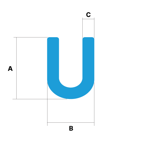 Custom Rubber U Channel with Dimensions