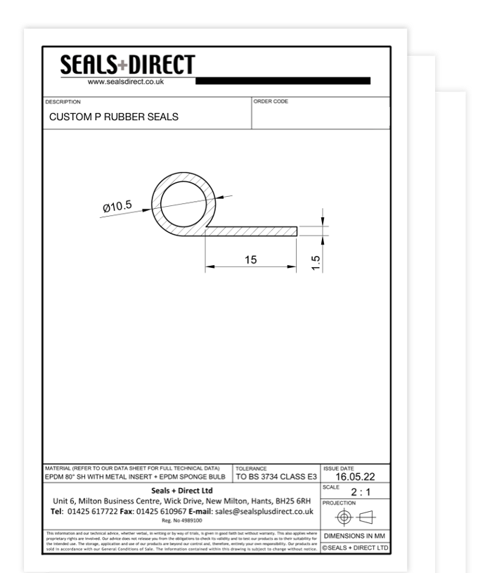 Technical Drawing of Rubber P Seal