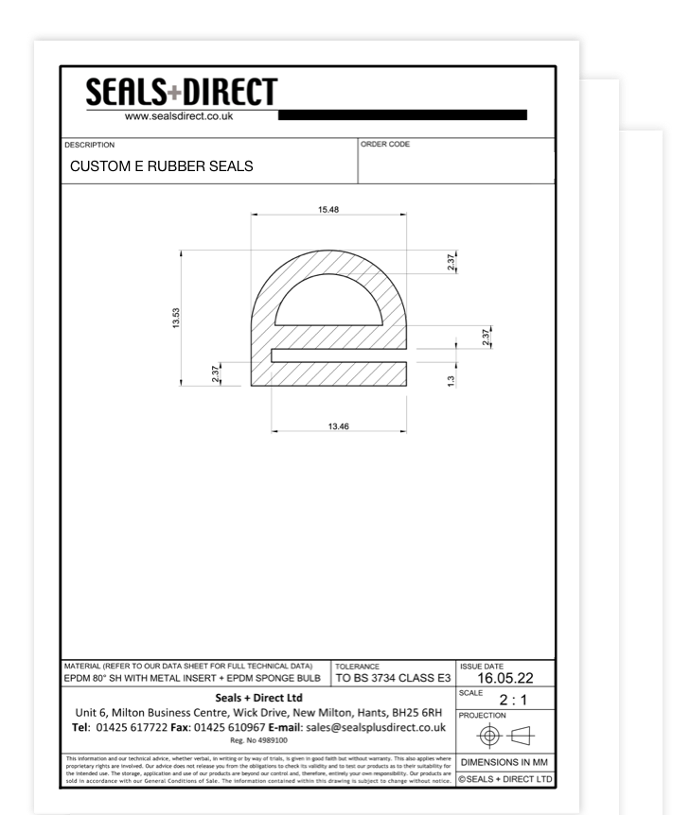 Technical Drawing of a E Shaped Seal Technical Drawing of a E Shaped Seal