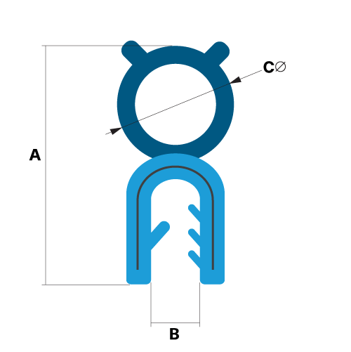 Technical Drawing of an Edge Trim with Top Seal and Dimensions Technical Drawing of an Edge Trim with Top Seal and Dimensions