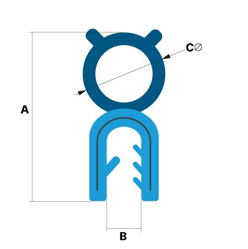 Technical Drawing of an Edge Trim with Top Seal and Dimensions