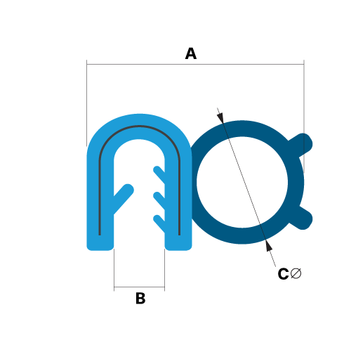 Technical Drawing of an Edge Trim with Side Seal and Dimensions Technical Drawing of an Edge Trim with Side Seal and Dimensions