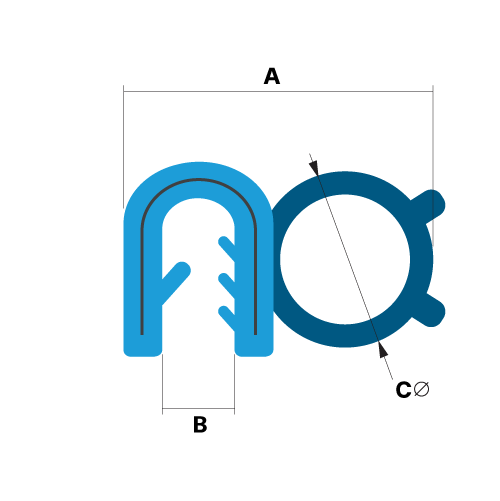 Technical Drawing of an Edge Trim with Side Seal and Dimensions