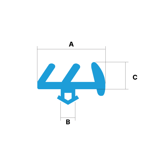 Technical Drawing of a Rubber E Glazing Gasket