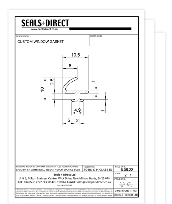 Technical Drawing of a Rubber Flipper Gasket With Dimensions