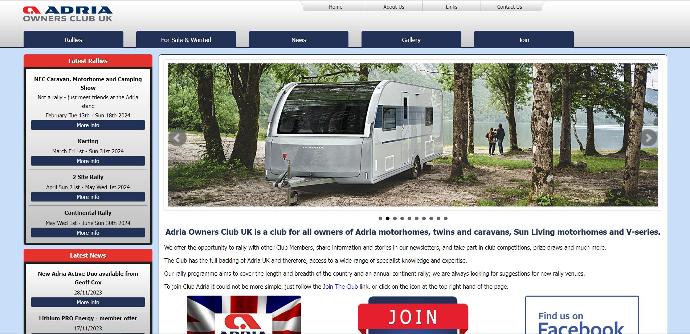 Adria Owners Club UK Website Screenshot