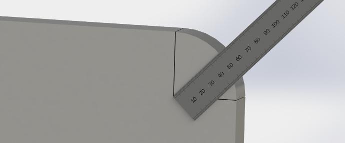 3D render of a ruler measuring a corner radius