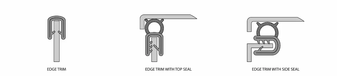 Different types of edge trims used on caravan and motorhome lockers Different types of edge trims used on caravan and motorhome lockers